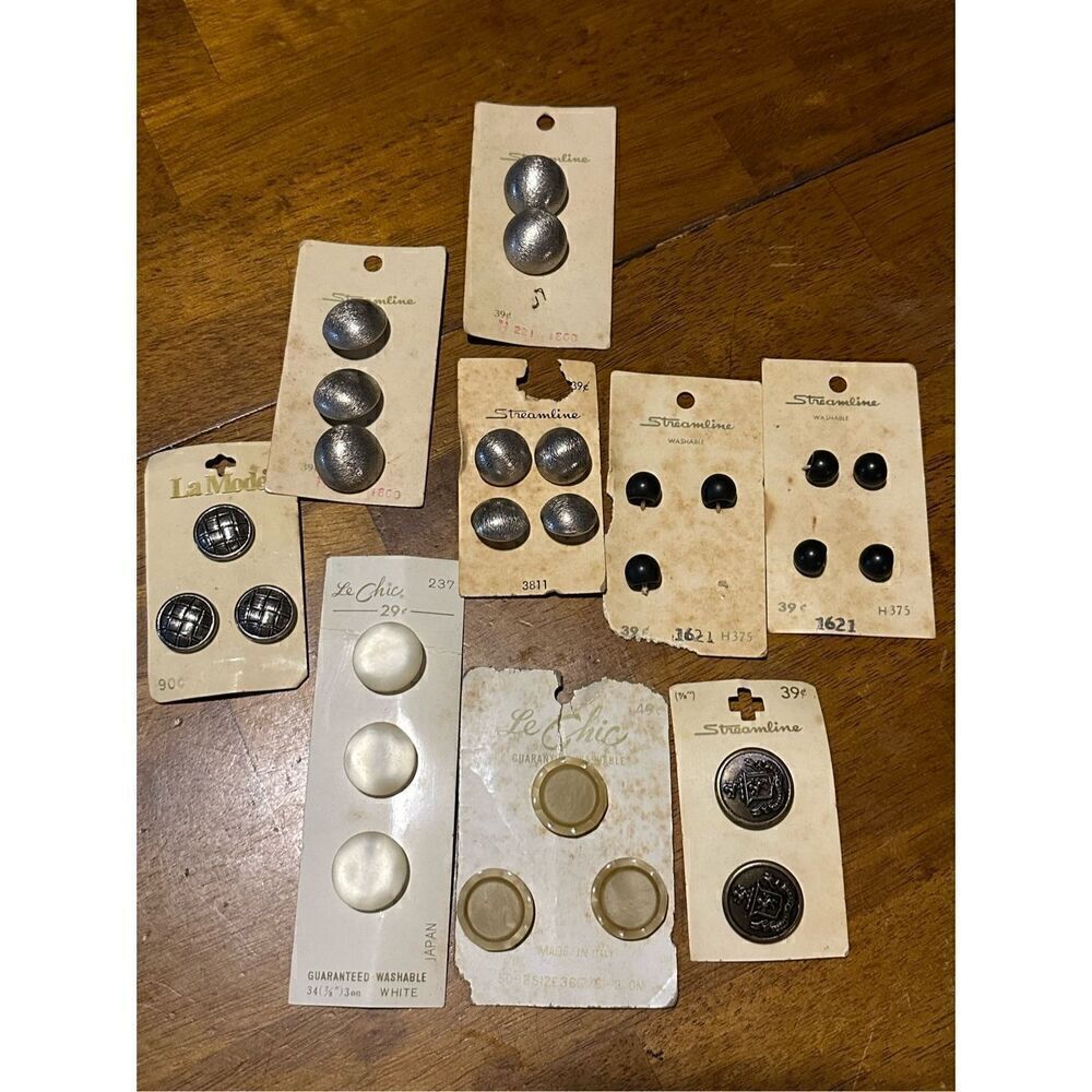 Vintage Button Lot Metal and Plastic on Cards USA 27 Pieces Old Stock